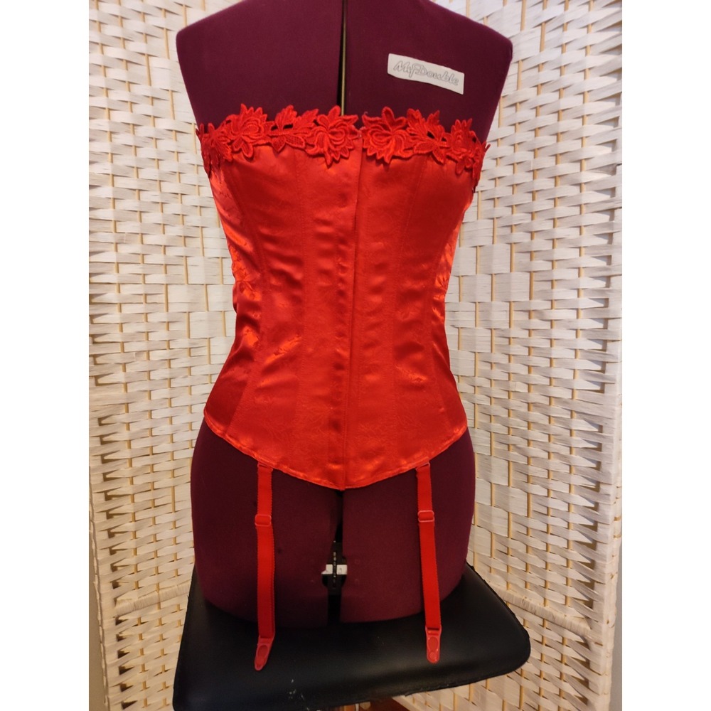 Deadstock Vintage Corset Bustier Coquette Balletcore Sz 34 RED Victorian 4 Strap - Picture 2 of 12